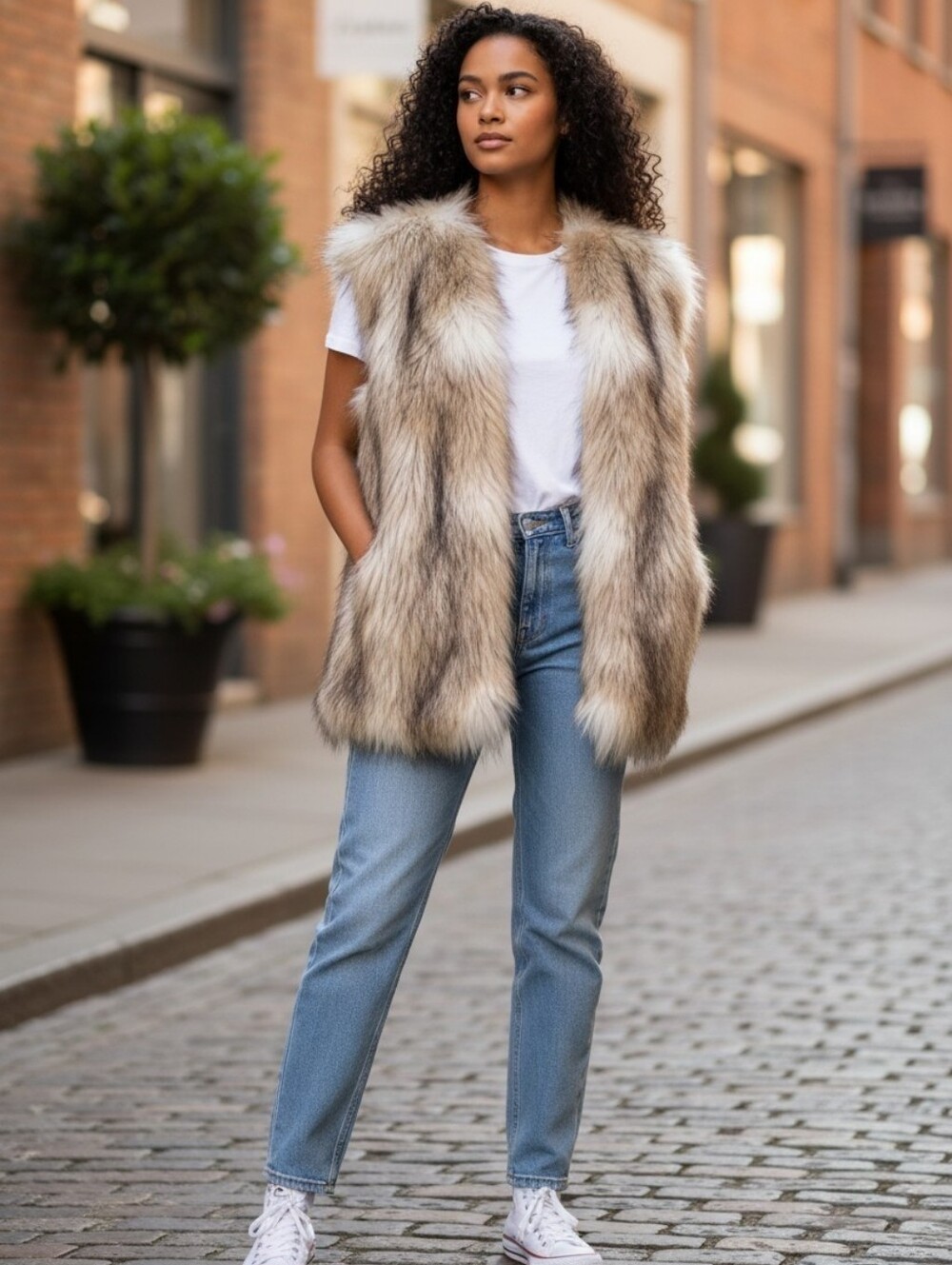 Faux fur ladies vest